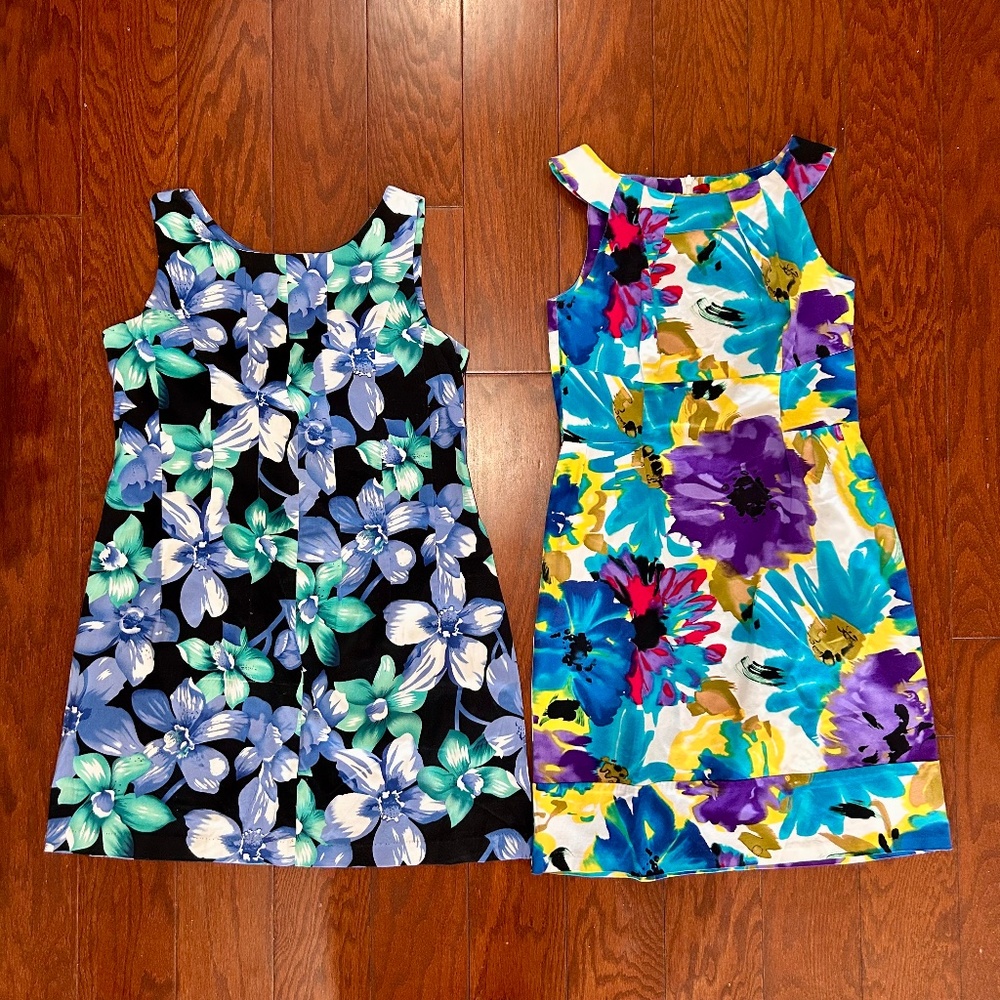 Lot of 2 floral knee length dresses Belk Kim Rogers AGB baby shower tea party